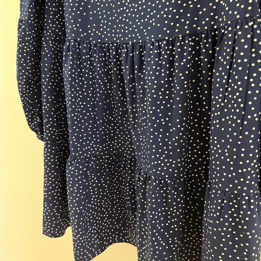 Navy Polka-dot Layered Ruffle Swing Shift Dresses - Picture 6 of 12